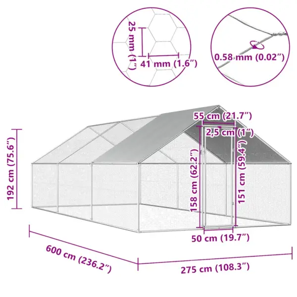 Kanapuur tsingitud terasest raamiga, halli PE-katusega, 2,75 x 6 x 1,92 m – 6