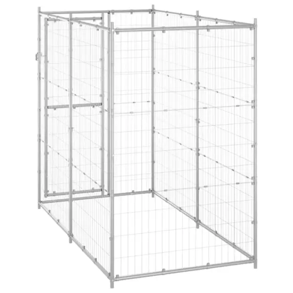 Tsingitud terasest koeraaed uksega, hõbedane, 110 x 220 x 180 cm – 4