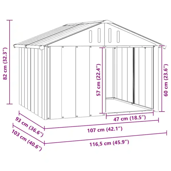 Tsingitud terasest koerakuut katusega, antratsiithall, 116,5 x 103 x 81,5 cm – 9