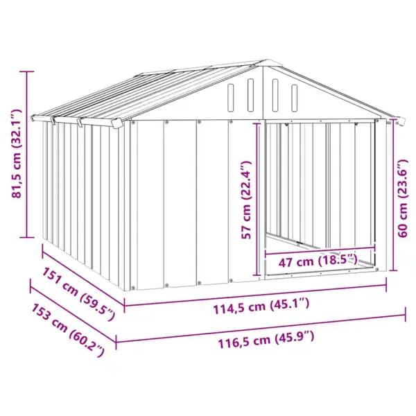 Tsingitud terasest koerakuut, antratsiithall, 116,5 x 153 x 81,5 cm – 9