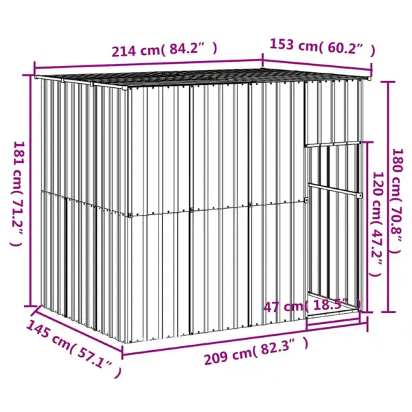 Koerakuut katusega, antratsiithall tsingitud teras, 214 x 153 x 181 cm – 5