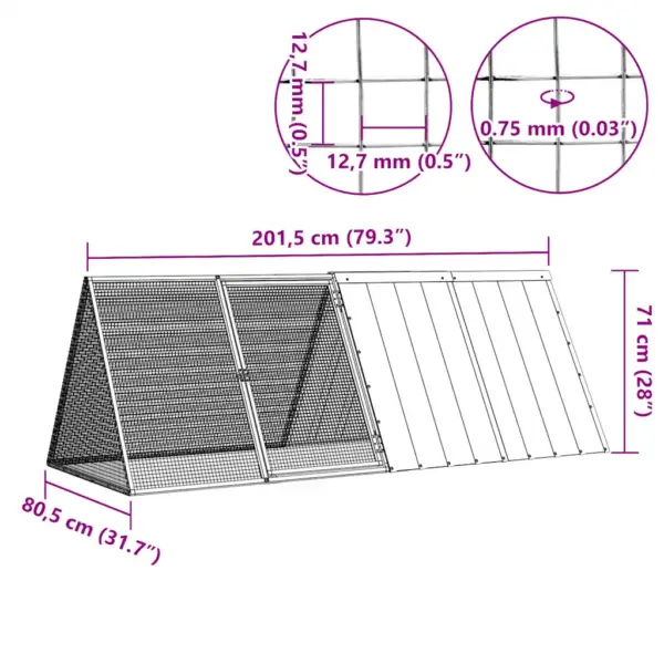 Küülikupuur, antratsiithall tsingitud teras, 201,5 x 80,5 x 71 cm – 6