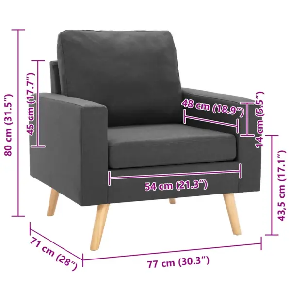 Tumehall kangast tugitool puitjalgadega, 77 x 71 x 80 cm – 7