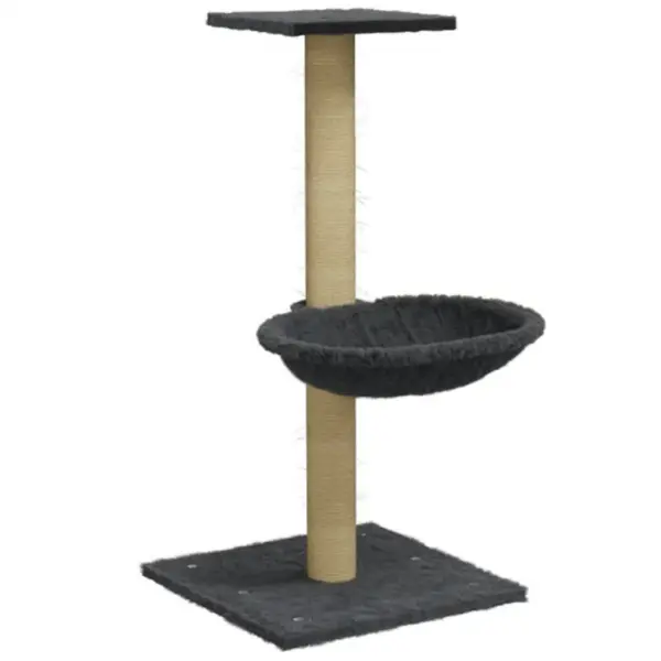 Kassimaja kraapimispuu ja lamamispesaga, sisalpostiga, tumehall, 74 cm – 2