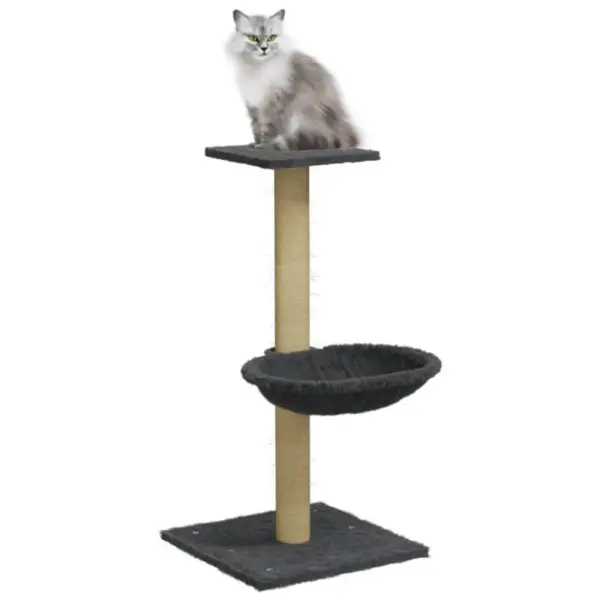 Kassimaja kraapimispuu ja lamamispesaga, sisalpostiga, tumehall, 74 cm – 3