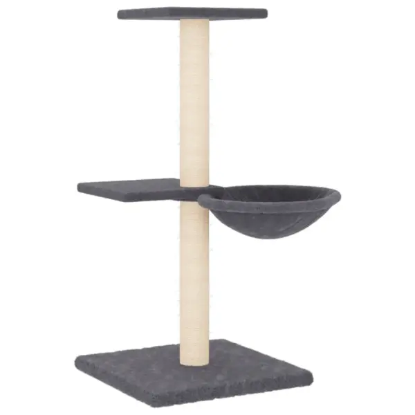 Mitmetasandiline kassipuu sisalpostidega, tumehall, 72 cm – 2