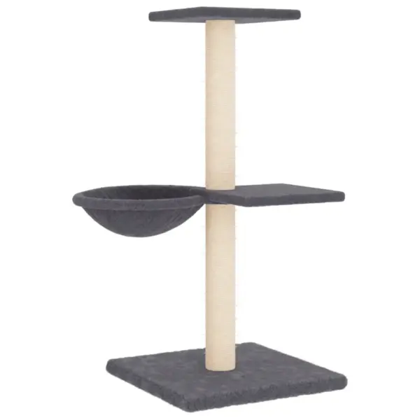 Mitmetasandiline kassipuu sisalpostidega, tumehall, 72 cm – 5
