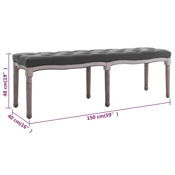 Tumehall linane polsterdatud pink täispuidust raamiga, 150 x 40 x 48 cm – 6