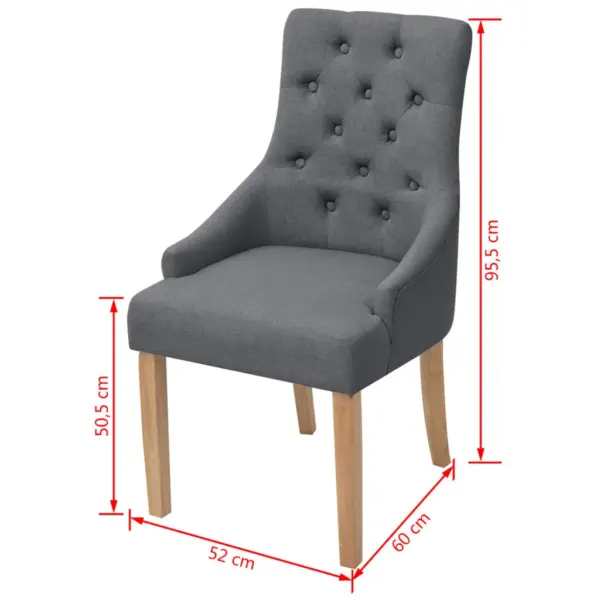 Polsterdatud käetugedega söögitoolid, 6 tk, tumehall kangas, tammepuidust jalad, 52 x 60 x 95,5 cm – 6