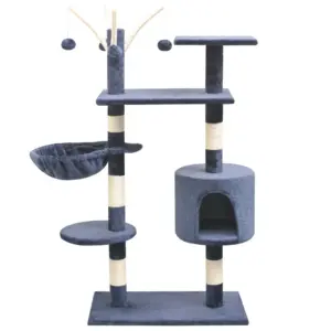 Mitmekorruseline kassimaja sisalköiega kraapimispostidega, tumesinine, 96 x 35 x 125 cm