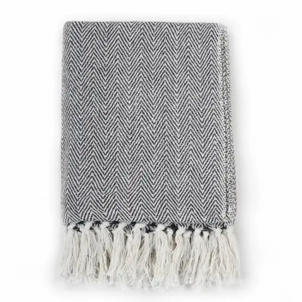 Puuvillane pleed kalasaba mustriga tuttidega, tumesinine, 125 x 150 cm – 2