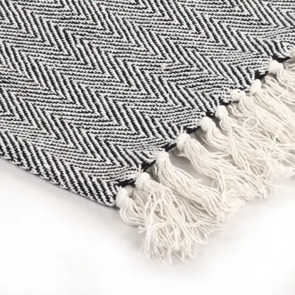 Puuvillane pleed kalasaba mustriga tuttidega, tumesinine, 125 x 150 cm – 4
