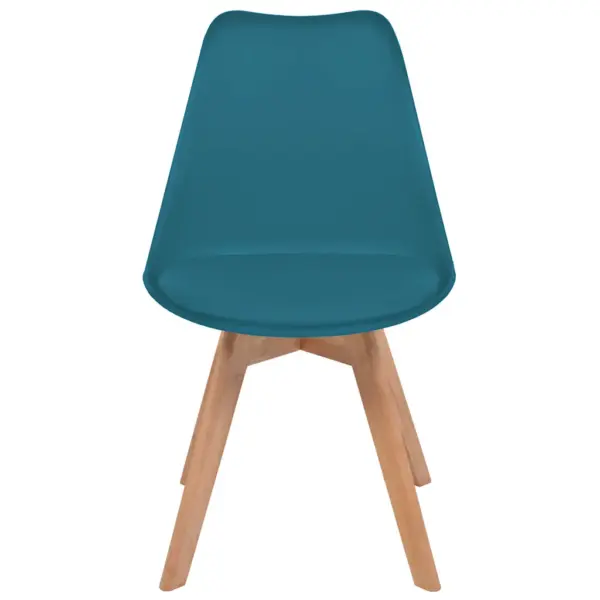 Türkiissinised söögitoolid 2 tk, plastist istmega, täispuidust jalgadega, kunstnahast padjaga, 46 x 51 x 82 cm – 3