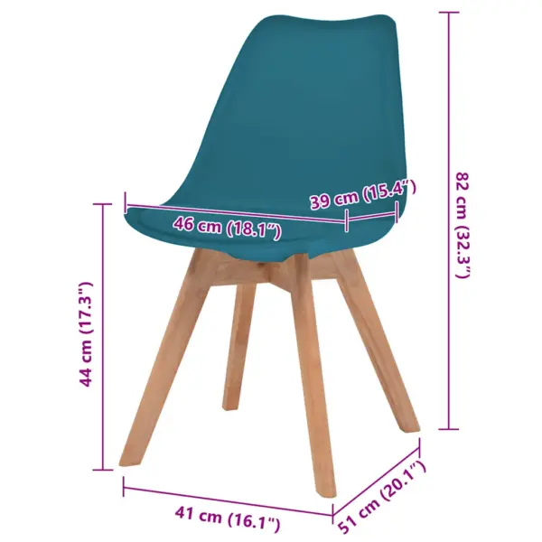 Türkiissinised söögitoolid 2 tk, plastist istmega, täispuidust jalgadega, kunstnahast padjaga, 46 x 51 x 82 cm – 6