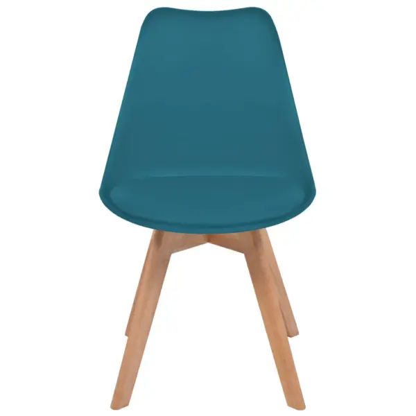 Türkiissinised söögitoolid kunstnahast padjaga, 6 tk, plastist istme ja pöök- ning kautšukipuidust jalgadega, 48 x 53 x 83 cm – 3