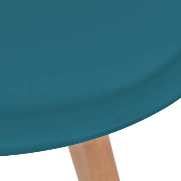 Türkiissinised söögitoolid kunstnahast padjaga, 6 tk, plastist istme ja pöök- ning kautšukipuidust jalgadega, 48 x 53 x 83 cm – 5