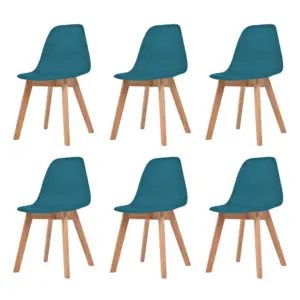 Türkiissinised plastist söögitoolid puidust jalgadega, 6 tk, 46 x 51 x 82 cm
