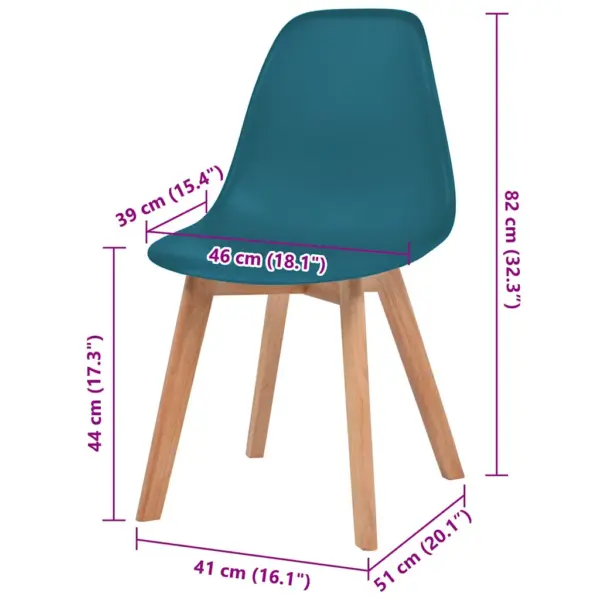 Türkiissinised plastist söögitoolid puidust jalgadega, 6 tk, 46 x 51 x 82 cm – 6