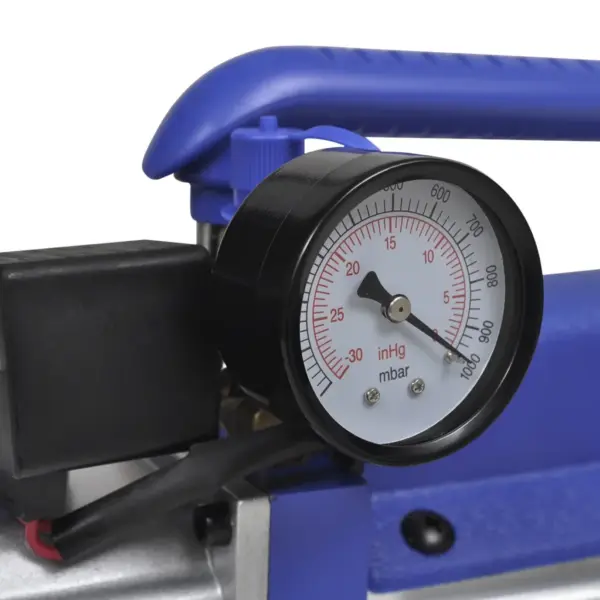 Üheastmeline vaakumpumba ja 2-suunalise kollektoriga manomeetrikomplekt, 250 W, 71 l/min, R134a/R22/R12/R502, kandekohvris – 8