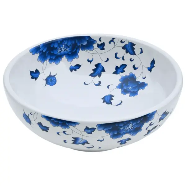 Ümar tööpinnale paigaldatav keraamiline valamu, valge-sinine, 41 x 14 cm – 3