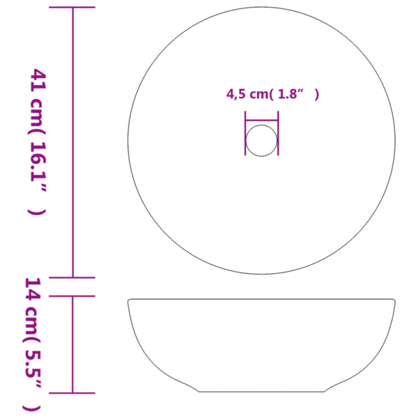 Ümar tööpinnale paigaldatav keraamiline valamu, valge-sinine, 41 x 14 cm – 6