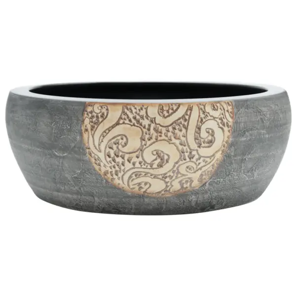 Ümar tööpinnale paigaldatav keraamiline vannitoavalamu, must ja pruun, 41 x 14 cm – 2