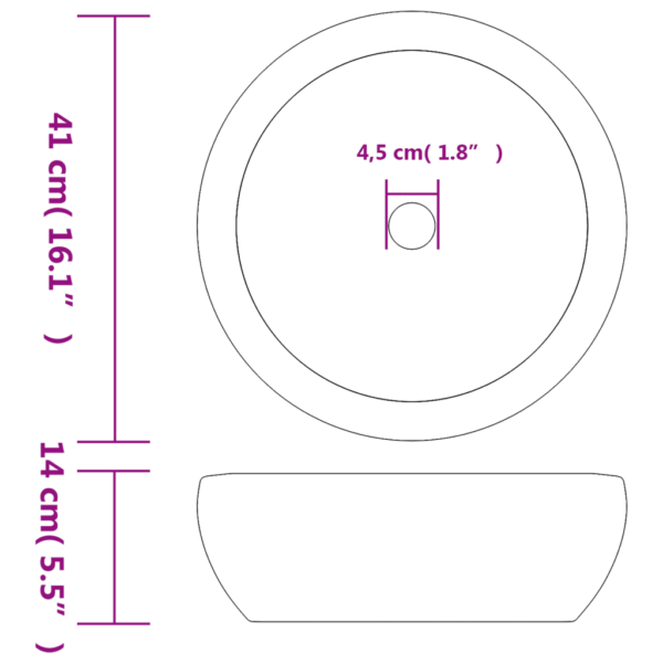 Ümar tööpinnale paigaldatav keraamiline vannitoavalamu, must ja pruun, 41 x 14 cm – 6