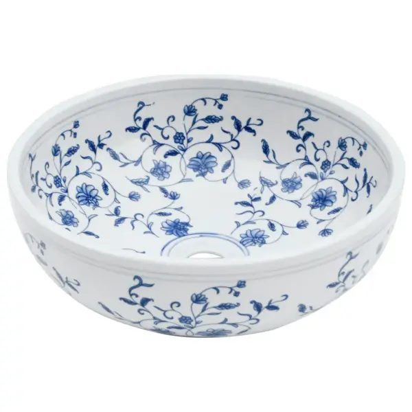 Ümar tööpinnale paigaldatav keraamiline valamu, valge-sinine, 41 x 14 cm – 3