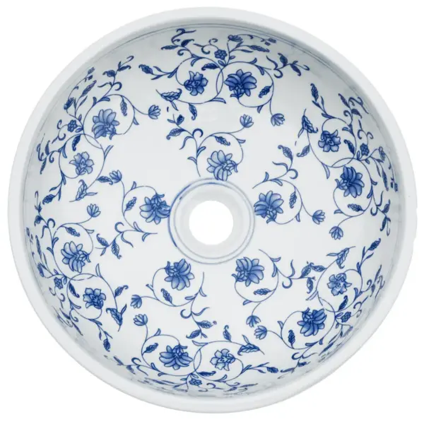 Ümar tööpinnale paigaldatav keraamiline valamu, valge-sinine, 41 x 14 cm – 4