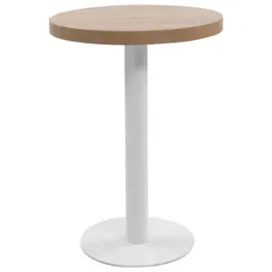Bistroolaud helepruuni MDF lauaplaadi ja valge terasjalaga, ümmargune, 60 x 75 cm