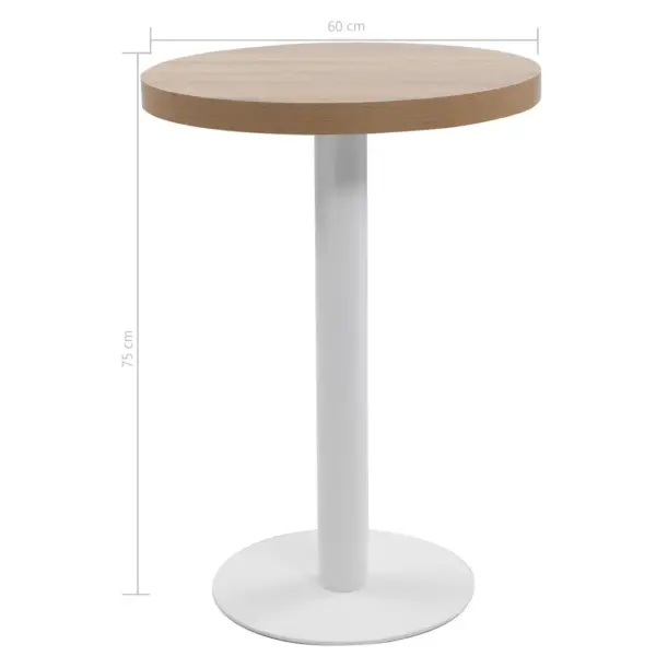 Bistroolaud helepruuni MDF lauaplaadi ja valge terasjalaga, ümmargune, 60 x 75 cm – 5