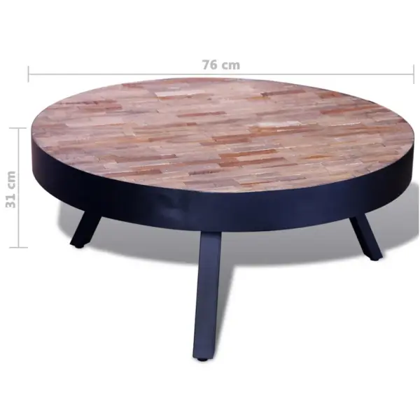 Ümmargune kohvilaud taastatud tiigipuust ja mustade metalljalgadega, 76 x 31 cm – 6