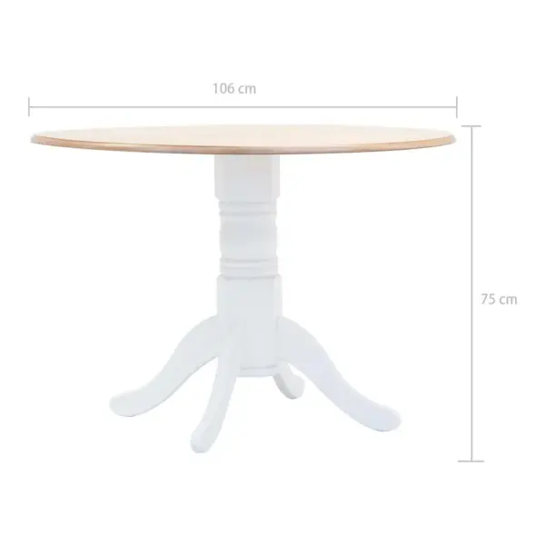 Ümmargune söögilaud, valge ja pruun, 106 cm, kautšukipuit – 5