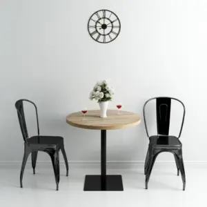 Ümmargune bistroolaud tammevärvi MDF-plaadiga ja terasjalaga, 80 x 75 cm