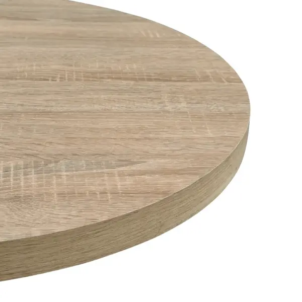 Ümmargune bistroolaud tammevärvi MDF-plaadiga ja terasjalaga, 80 x 75 cm - 5