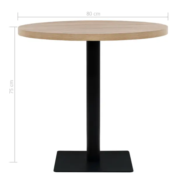 Ümmargune bistroolaud tammevärvi MDF-plaadiga ja terasjalaga, 80 x 75 cm - 6