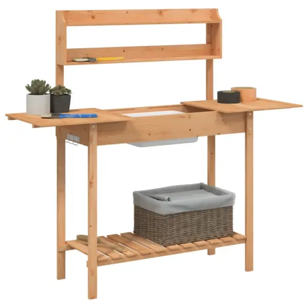 Valamuga istutuslaud pikendatava tööpinnaga, pruun nulupuit, 147,5 x 44 x 139,5 cm – 5