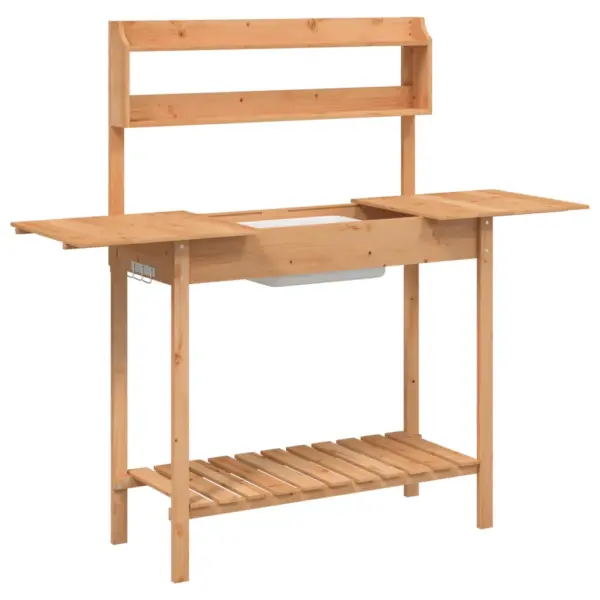 Valamuga istutuslaud pikendatava tööpinnaga, pruun nulupuit, 147,5 x 44 x 139,5 cm – 6