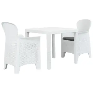 3-osaline plastist bistrookomplekt rotangiimitatsiooniga, valge, laud 79 x 79 cm