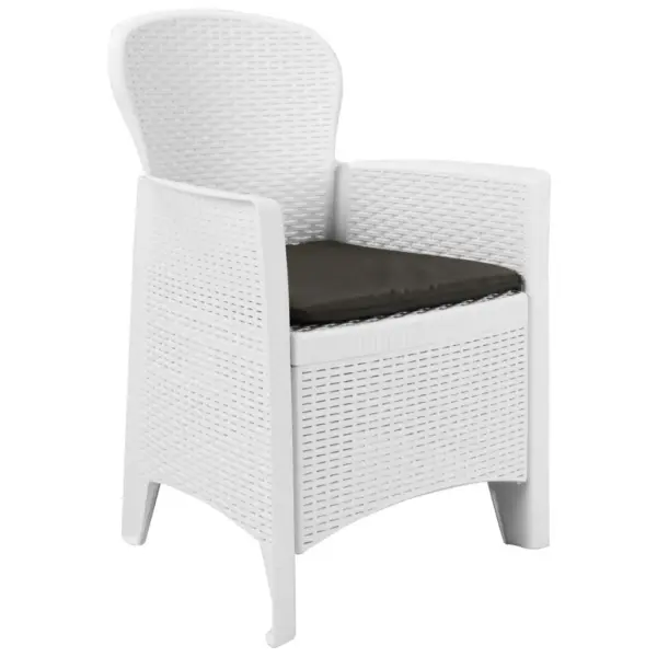 3-osaline plastist bistrookomplekt rotangiimitatsiooniga, valge, laud 79 x 79 cm – 2
