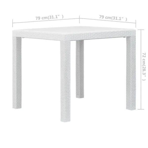 3-osaline plastist bistrookomplekt rotangiimitatsiooniga, valge, laud 79 x 79 cm – 12
