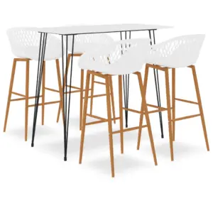 5-osaline valge baarikomplekt MDF-baarilaua ja PP-baaripukkidega, laud 120 x 60 x 105 cm