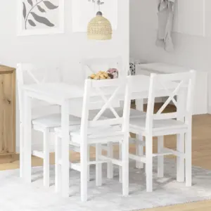 5-osaline valge männipuidust söögitoakomplekt, laud 108 x 65 x 73 cm