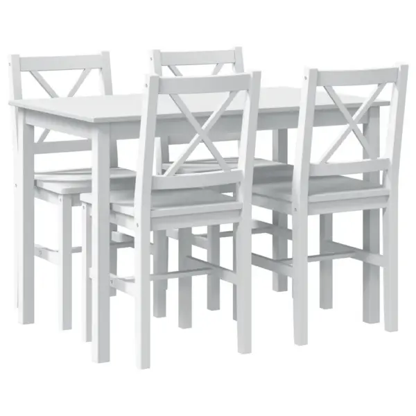 5-osaline valge männipuidust söögitoakomplekt, laud 108 x 65 x 73 cm – 2