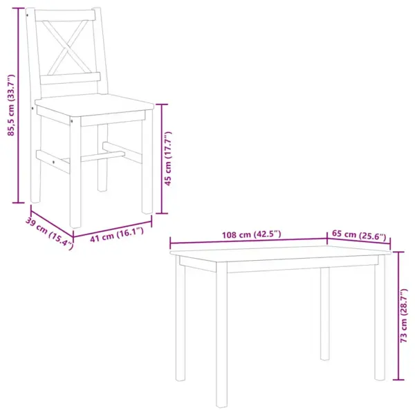 5-osaline valge männipuidust söögitoakomplekt, laud 108 x 65 x 73 cm – 12