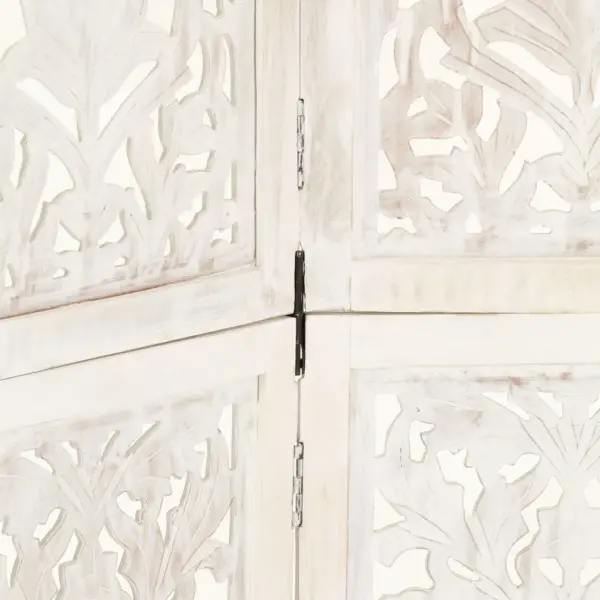 Kokkupandav 5-paneeline käsitsi nikerdatud ruumijagaja, valge mangopuit ja MDF, 200 x 165 cm – 4