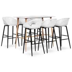 7-osaline baarikomplekt, valge, MDF-baarilaud 120 x 60 x 105 cm ja PP-baaripukid