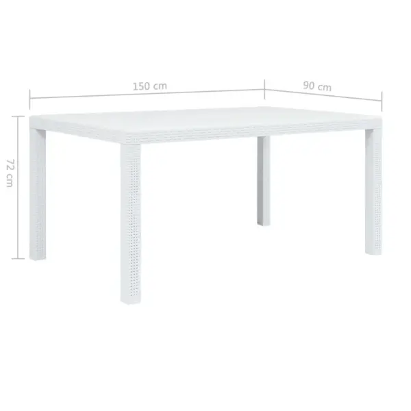 7-osaline valge plastist aiamööbli komplekt rotangi välimusega, laud 150 x 90 cm – 12