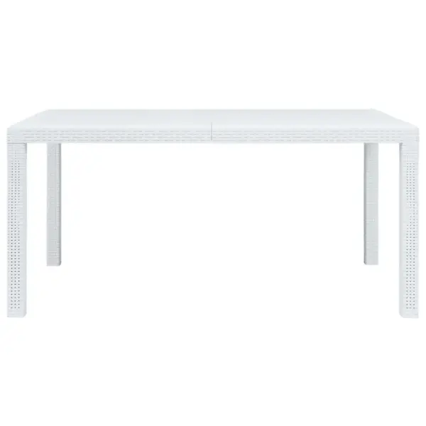 7-osaline valge plastist aiamööbli komplekt rotangi välimusega, laud 150 x 90 cm – 8