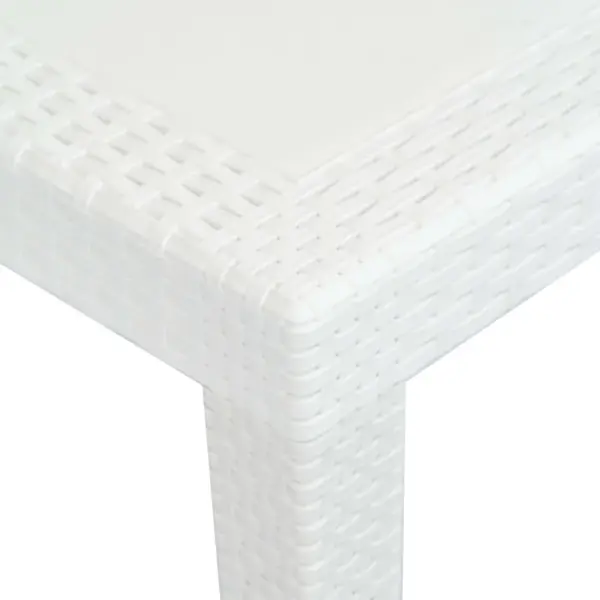 7-osaline valge plastist aiamööbli komplekt rotangi välimusega, laud 150 x 90 cm – 9